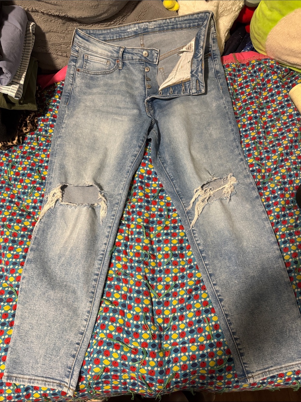 Old Navy High-Rise O. G. Straight Distressed Light Blue Women’s Jeans 12